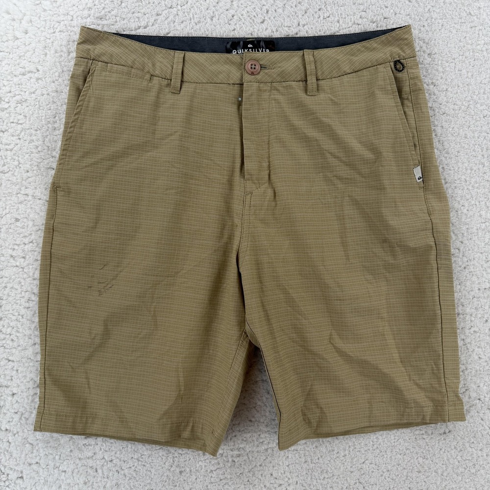 Quiksilver Amphibian Shorts Mens 33 Beige Check Chino 9 Inseam Casual Summer